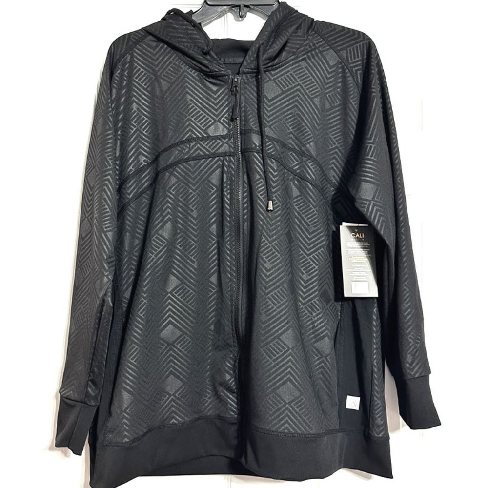 Cali Sport Mesh Insert Full Zip Stretch Hooded Runner Track Jacket